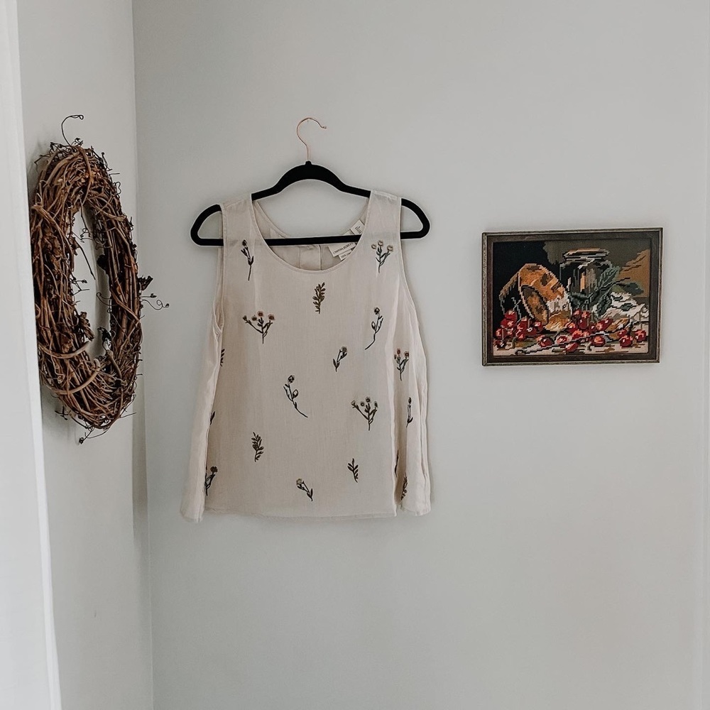 Vintage Floral Embroidered Linen Tank